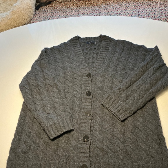 Theory Cable Knit Wool-Cashmere Oversized Cardigan Charcoal Grey - L - Picture 2 of 5